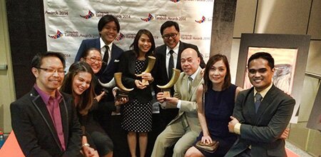 DM9 JaymeSyfu wins PLATINUM, the highest award of the night, in The Asia Pacific Tambuli Awards 2014.<br />The agency was also awarded 1 Grand Prix (Creative Effectiveness), 1 Gold (Advocacy) and 1 Silver (Integrated Mobile-led program).<br />The DM9 “txtbks” team is shown here with the Stephanie Orlino, Smart Public Affairs Community Partnerships Manager.